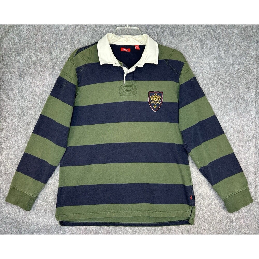 Vintage Izod Rugby Polo Long Sleeve Size Large Striped Y2K